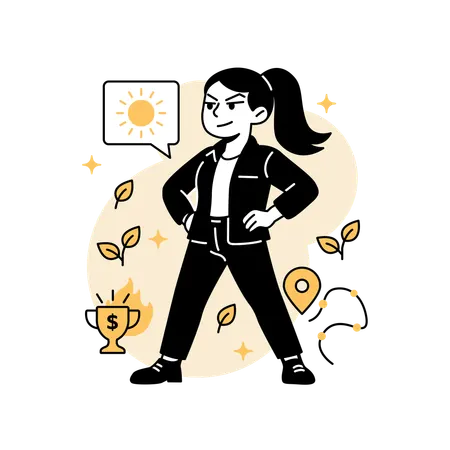 Woman Overseeing  Solar Farm Development  Illustration