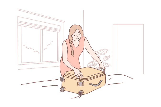 Woman packing bag  Illustration