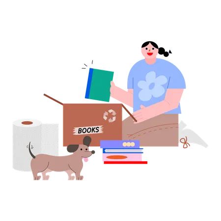 Woman packing books  Illustration