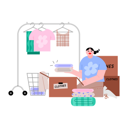 Woman packing clothes  Illustration