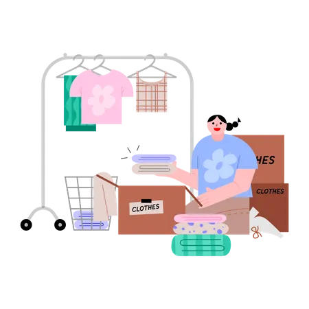 Woman packing clothes  Illustration