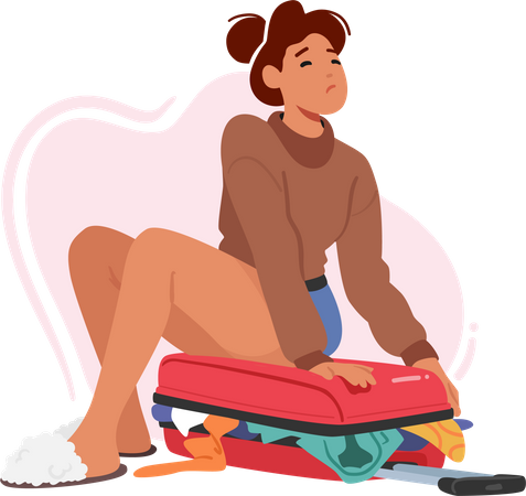 Woman Packing Clothes Into Luggage  Illustration