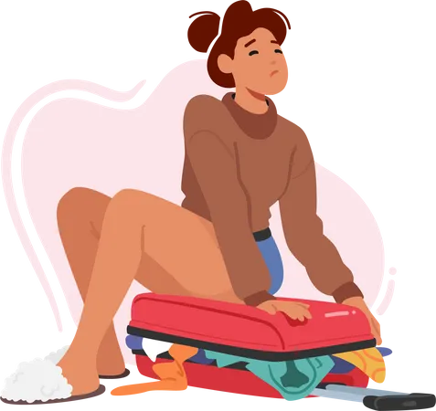 Woman Packing Clothes Into Luggage  Illustration