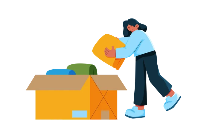 Woman packing package for delivery Illustration