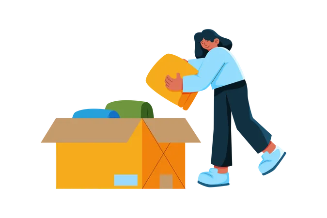 Woman packing package for delivery  Illustration