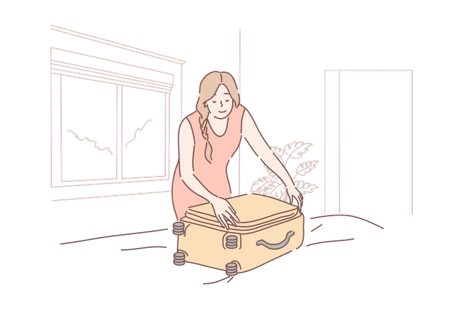 Woman packing suitcase  Illustration
