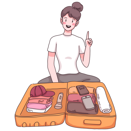 Woman packing suitcase for tour  Illustration