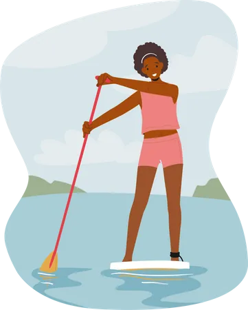 Woman paddling on sup board  Illustration