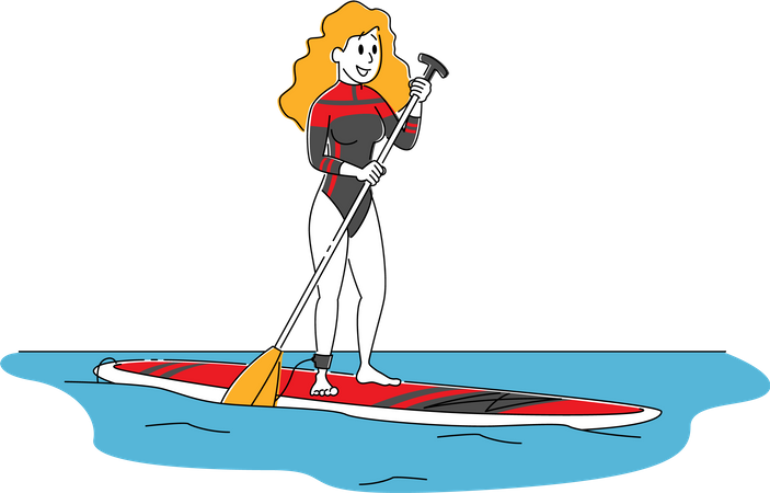 Woman Paddling on SUP Board  Illustration