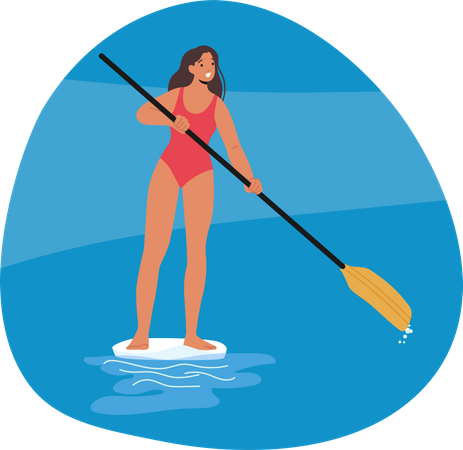 Woman paddling on sup board  Illustration