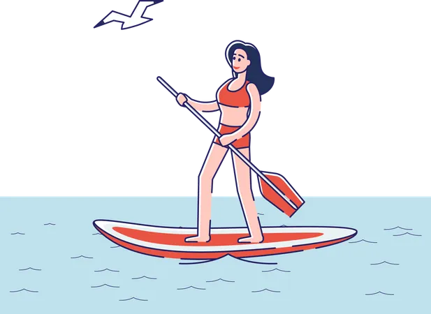 Woman paddling on sup board  Illustration