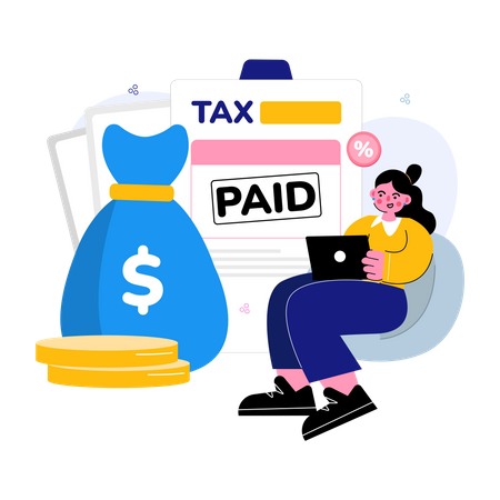 Woman paid online Finance Tax  Illustration