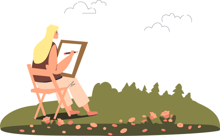 Woman painter drawing picture Illustration
