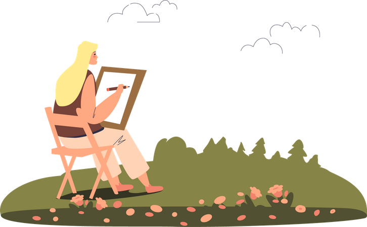 Woman painter drawing picture  Illustration