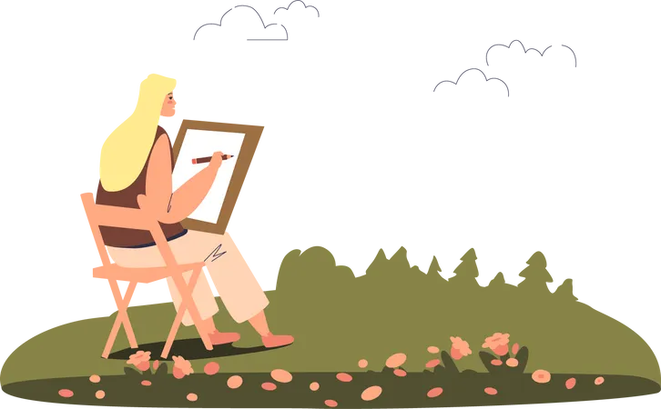 Woman painter drawing picture  Illustration