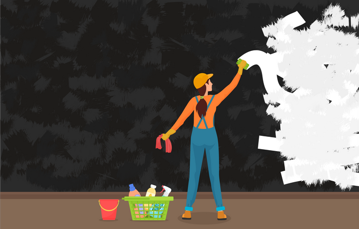 Woman painter painting wall  Illustration