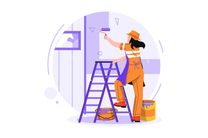 Woman painter painting wall  Illustration