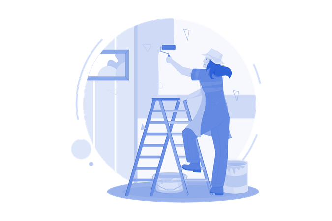 Woman Painter Painting Wall  イラスト