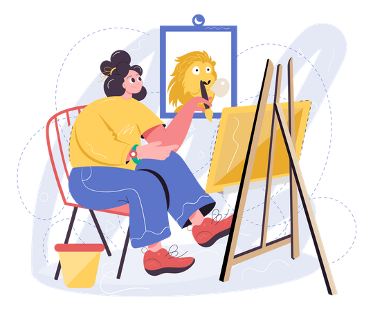 Woman Painting A NFT Art On Artboard  Illustration