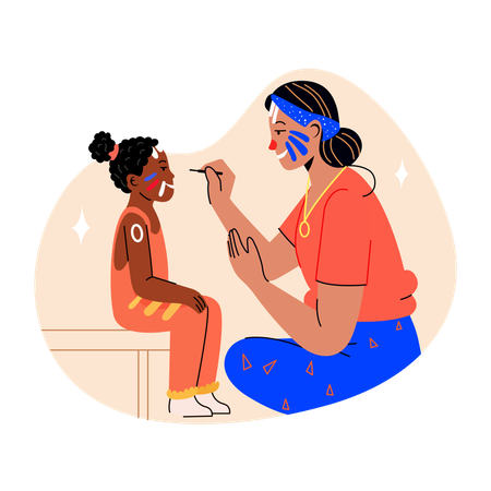 Woman Painting Children Face With Paint  Illustration