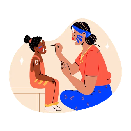 Woman Painting Children Face With Paint  Illustration