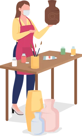 Woman painting clay vase Illustration
