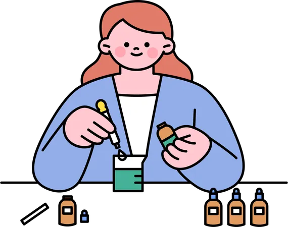 Woman painting color bottles  Illustration