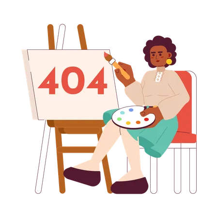 African American Woman Painting Error 404 Flash Message Color Palette Artist Equipment Empty State Ui Design Page Not Found Popup Cartoon Image Vector Flat Illustration Concept On White Background Illustration