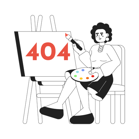 Woman painting error 404 flash message  Illustration