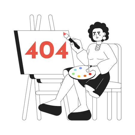 African American Woman Painting Black White Error 404 Flash Message Color Palette Monochrome Empty State Ui Design Page Not Found Popup Cartoon Image Vector Flat Outline Illustration Concept Illustration