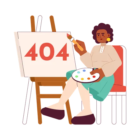 Woman painting error 404 flash message  Illustration