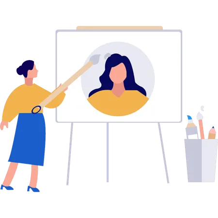 Woman painting girl picture  Illustration
