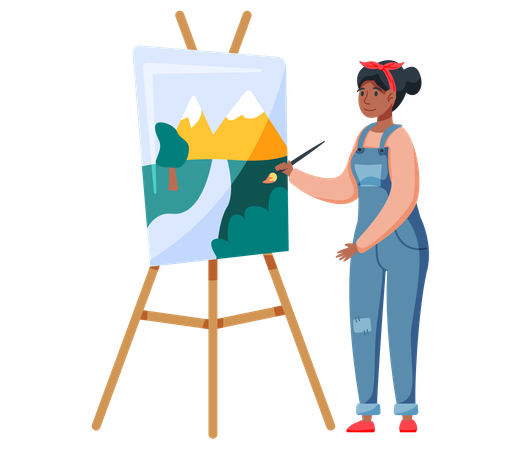 Woman painting on canvas  Illustration