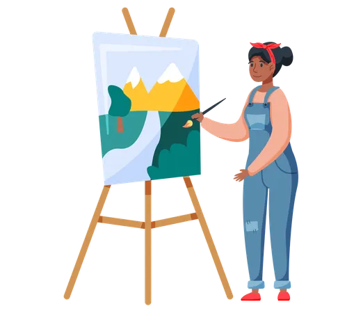 Woman painting on canvas  Illustration