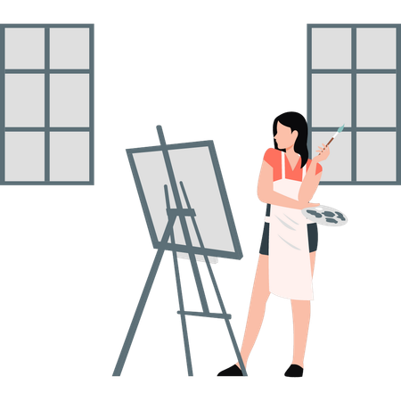 Woman painting on painting board  Illustration