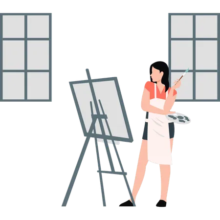 A Girl Is Painting On A Painting Board Illustration