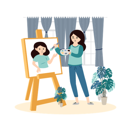 Woman Painting Self Portrait  Illustration