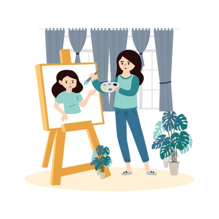 Woman Painting Self Portrait  Illustration