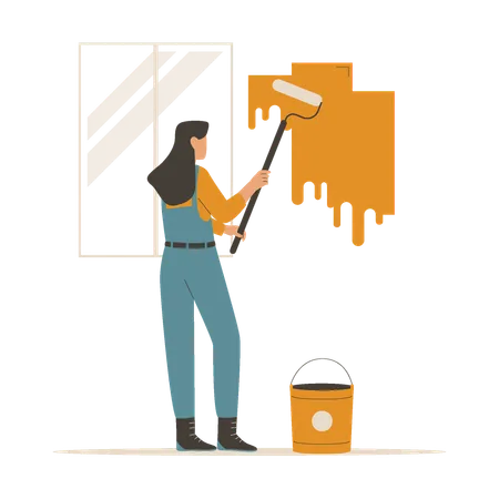 Woman Painting The Wall Illustration