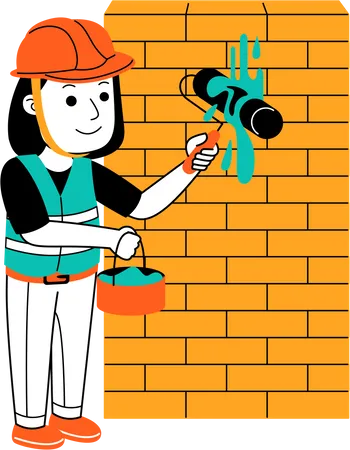 Woman painting wall  Illustration