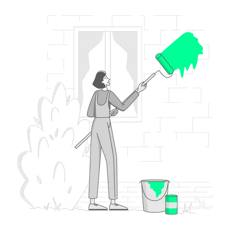 Woman paints the walls of a house Illustration