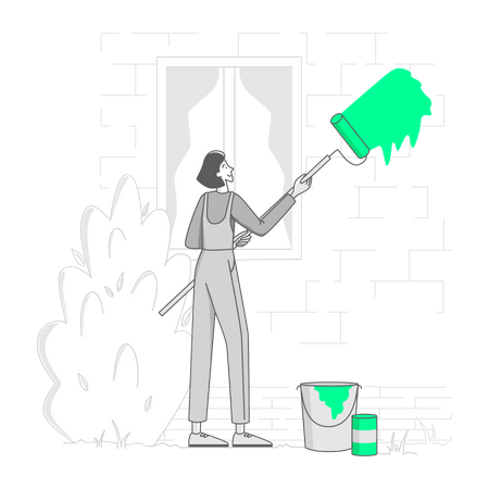 Woman paints the walls of a house  Illustration