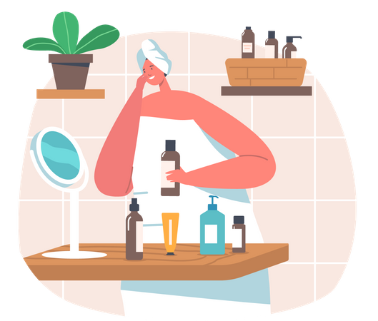 Woman pampering face with facial mask Illustration