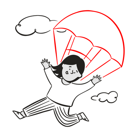 Woman parachuting down  Illustration