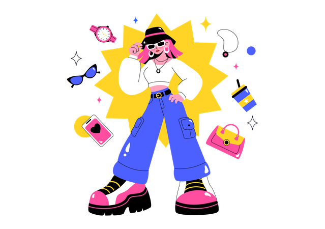 Woman participates in Outfit of the Day OOTD competition  Illustration