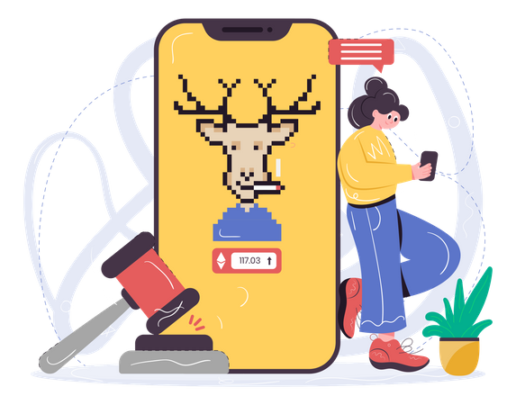 Woman Participating In NFT Biding  Illustration
