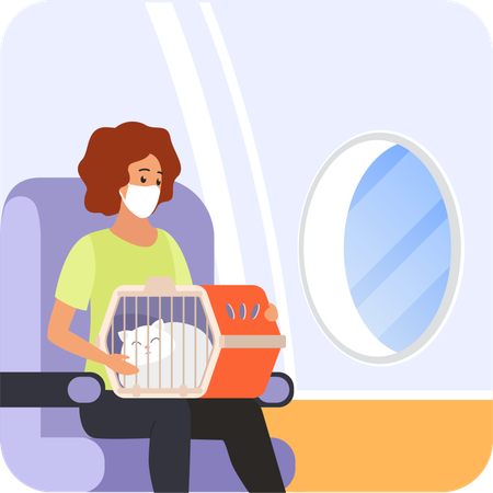 Woman Passenger with cat on flight  Illustration