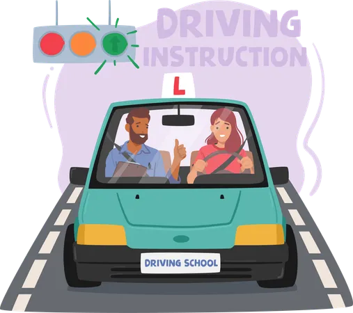 Woman Passionately Hones Her Driving Skills At Driving School  Illustration