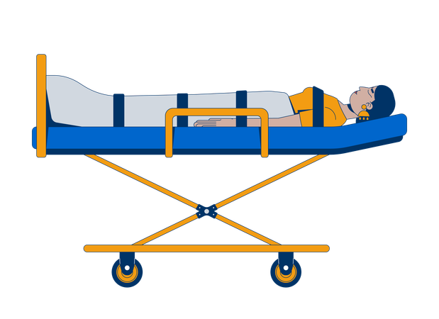 Woman patient lying on paramedic stretcher  Illustration