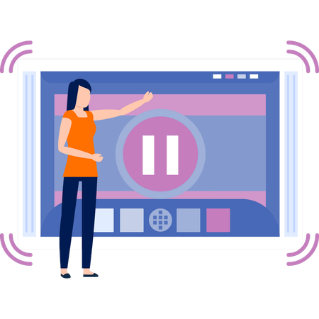 Woman pausing video on tab  Illustration